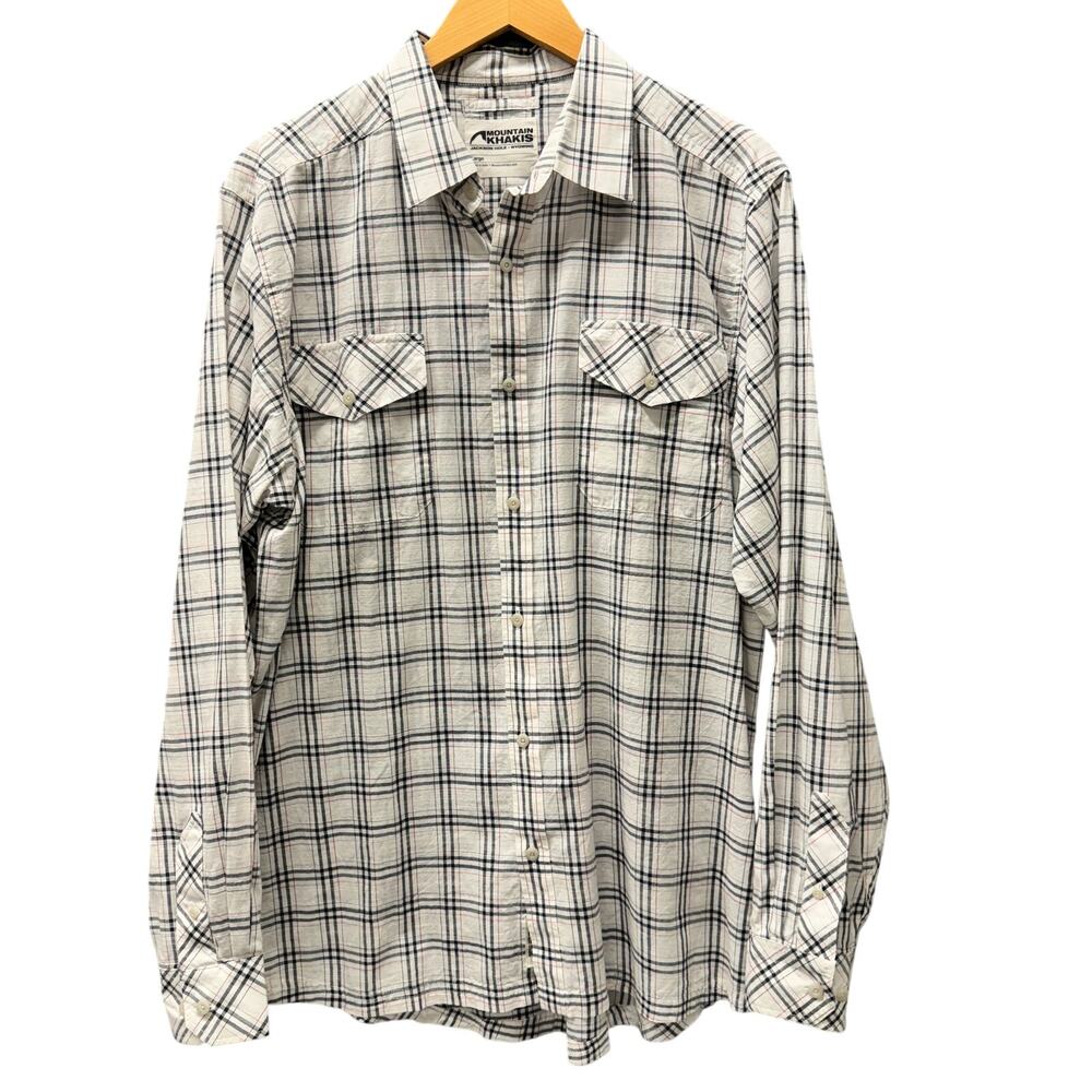 Mountain Khakis Shirt Mens Large White Blue Plaid Coastal Cotton‎ Button Up